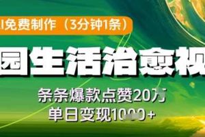 利用AI免费制作田园生活治愈视频，条条爆款点赞20W，单日变现几张