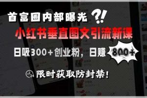 首富圈内部曝光小红书垂直图文引流新课，日吸300+创业粉，日入8张+，限时获取防封禁
