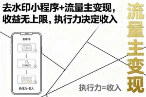 去水印小程序+流量主变现，收益无上限，执行力决定收入