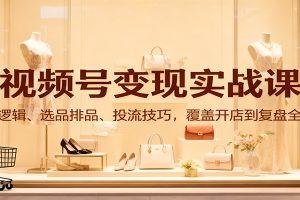 视频号变现实战课：流量逻辑、选品排品、投流技巧，覆盖开店到复盘全流程