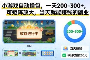 小游戏自动撸包，一天200-300+，可矩阵放大，当天就能賺钱的副业【揭秘】