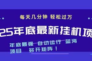 (16807期)2025年年底最新挂机项目,不看电脑配置!每天几分钟,月入1000+,可矩阵,一台电脑支持多个…